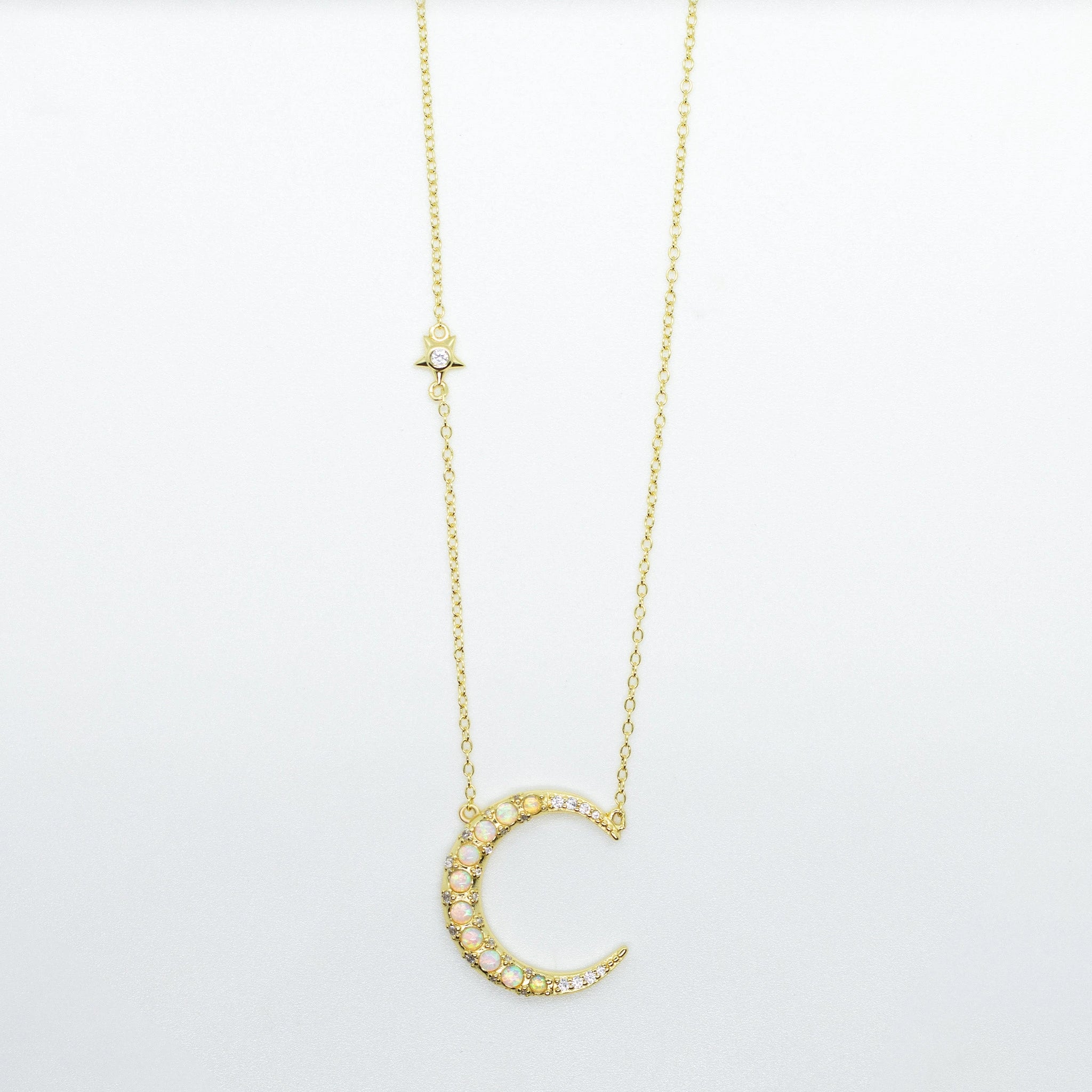 Phoebe Opal Crescent and Star Necklace N328