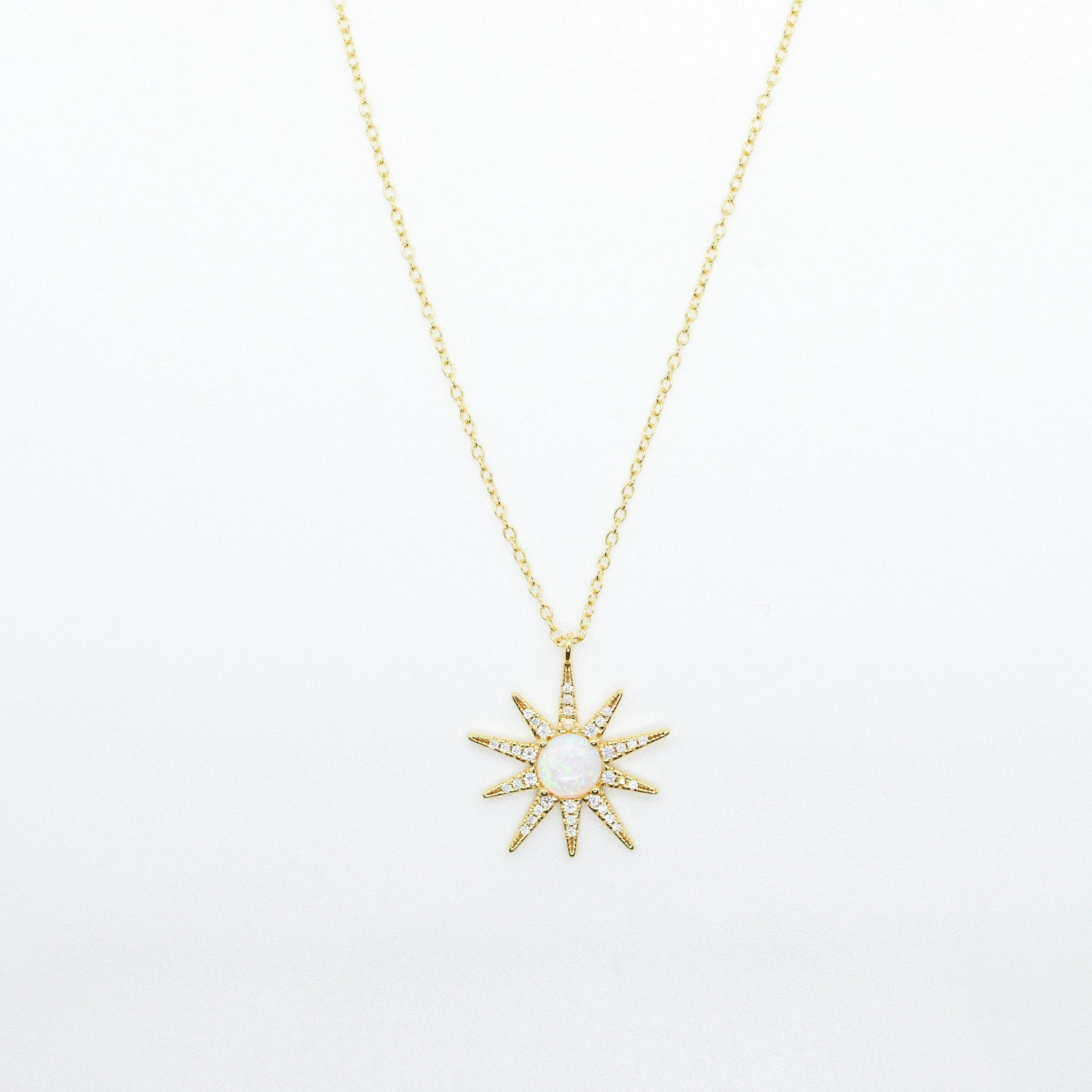 Ember Opal and CZ Sun Necklace N334