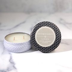 Linen Chelsea Two Wick Travel Tin Candle